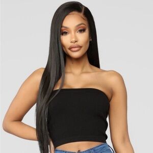 Solid Ribbed Seamless Bandeau Crop Top